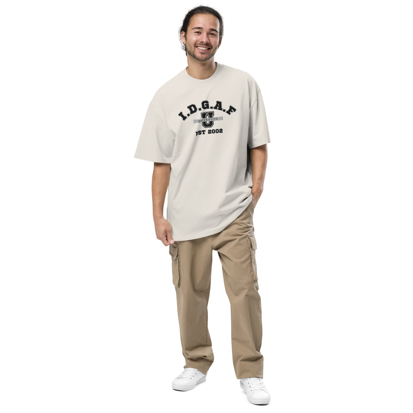 IDGAF University Embroidered Faded Oversized Tee
